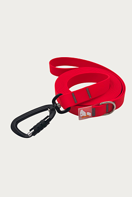 Поводок 20 мм (биотан) алюминиевый карабин, красный